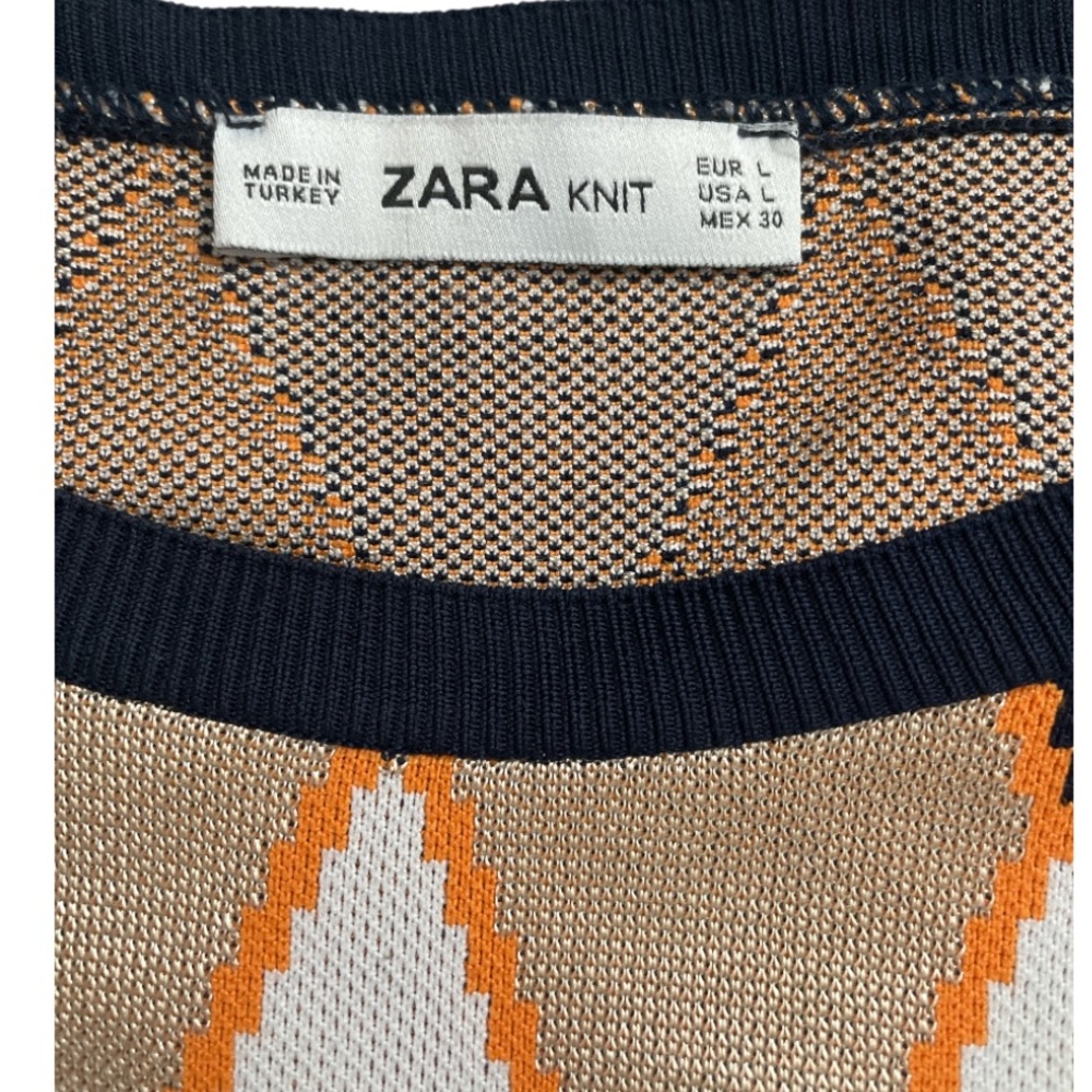 Zara Knit Sweater with Black, White, and Orange Pattern - Picture 3 of 4